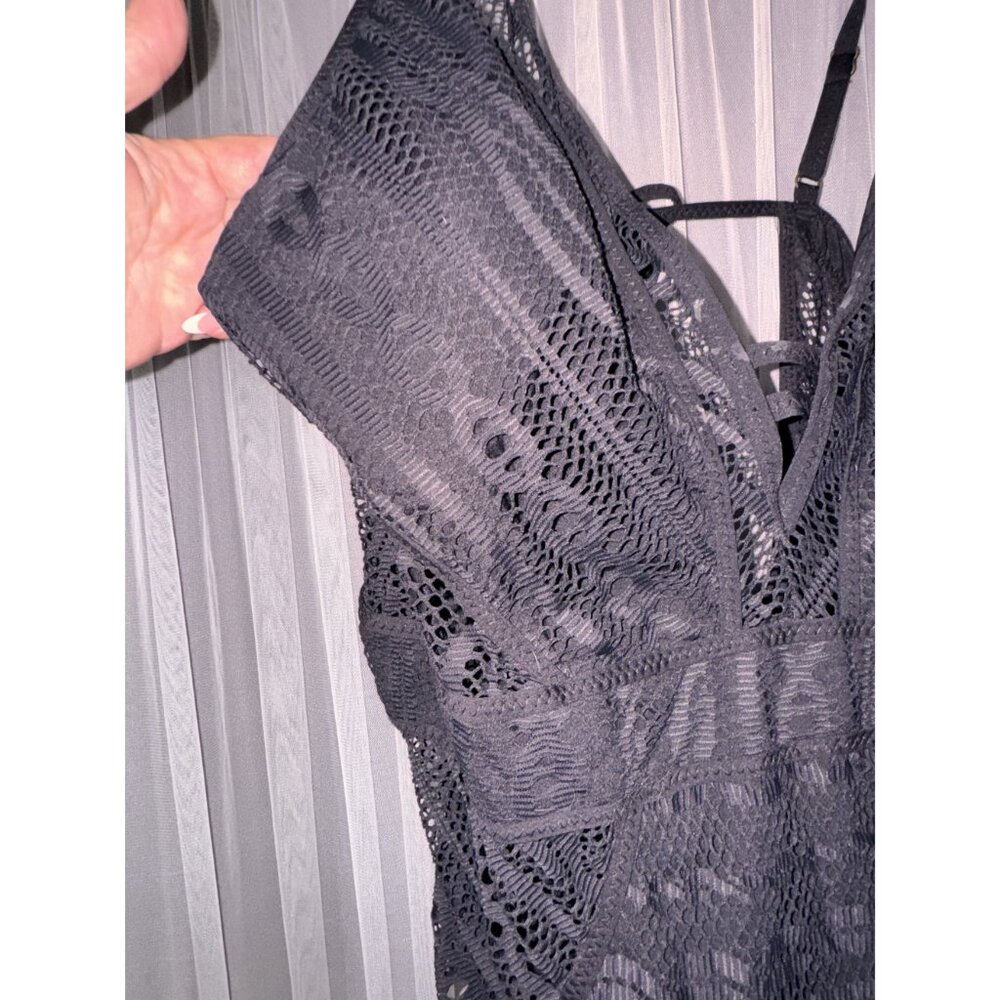 Black Mesh Lace-Up One-Piece Swimsuit With Removable Cups XXL - Picture 9 of 15